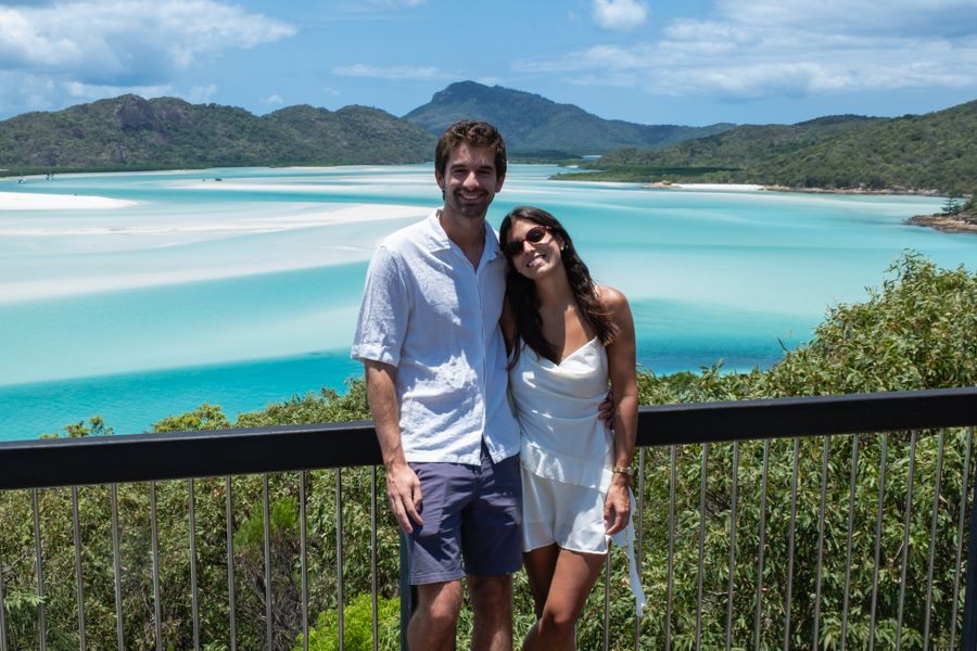 Hill Inlet Lookout couple posing at hill inlet lookout whitsundays