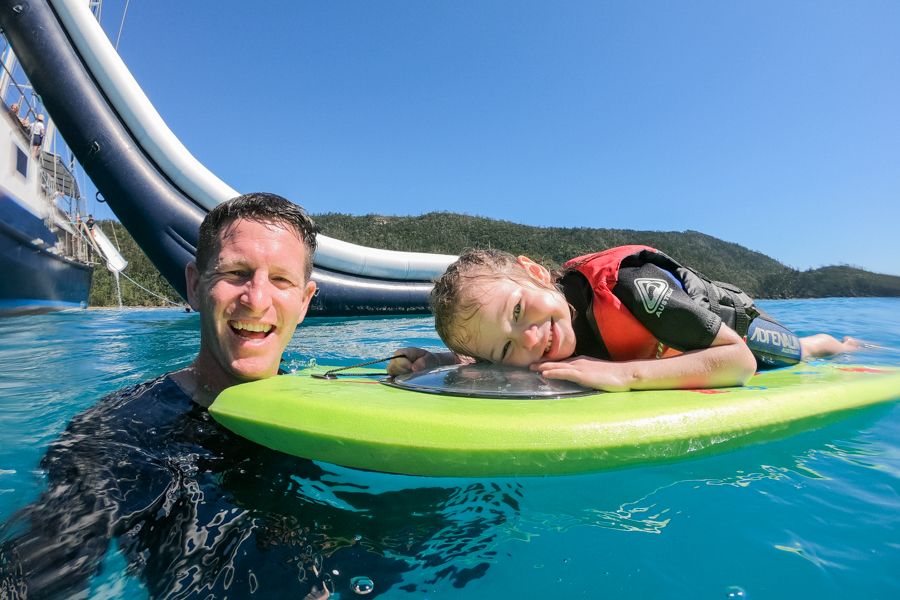 Father and child on the Atlantic Clipper Day Tour, Whitsundays