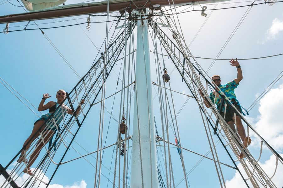 Solway Lass Masts Couple Pic Whitsundays Australia