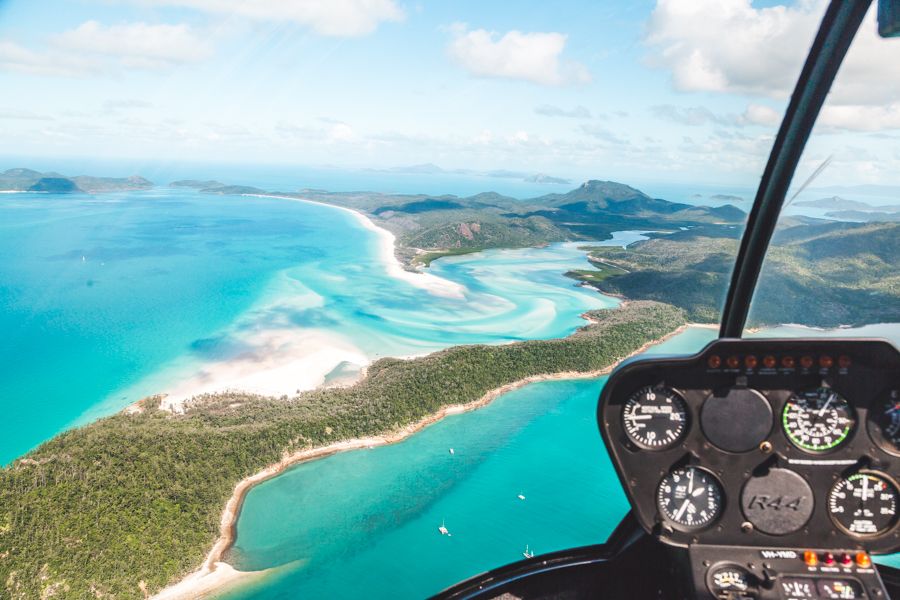 Aerial view of Whitehaven Beach in the Whitsundays from a seaplane