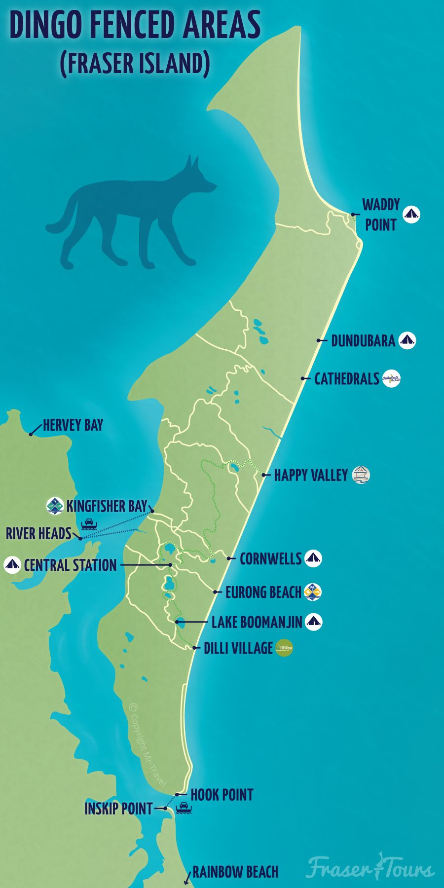 Fraser Tours Map of Dingo Fenced Areas on Fraser Island