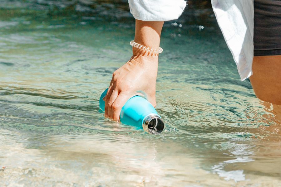 Drinking fresh water from Eli Creek on Fraser Island