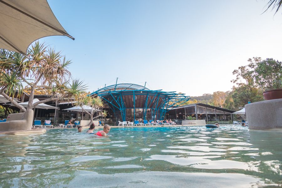 tourists swimming in Kingfisher bay resort pool