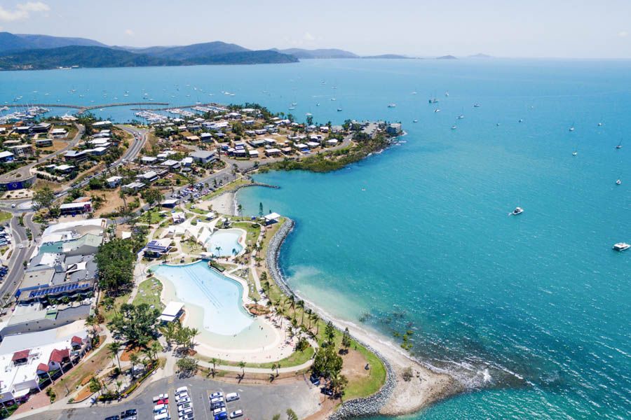 Aerial shot of Airlie Beach Lagoon