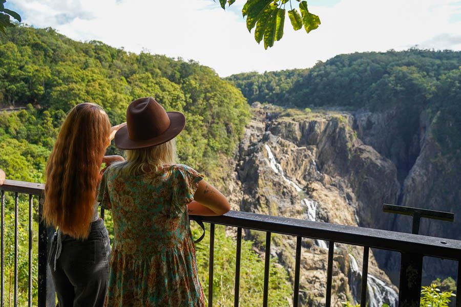 view of waterfall barron gorge with two girls looking out