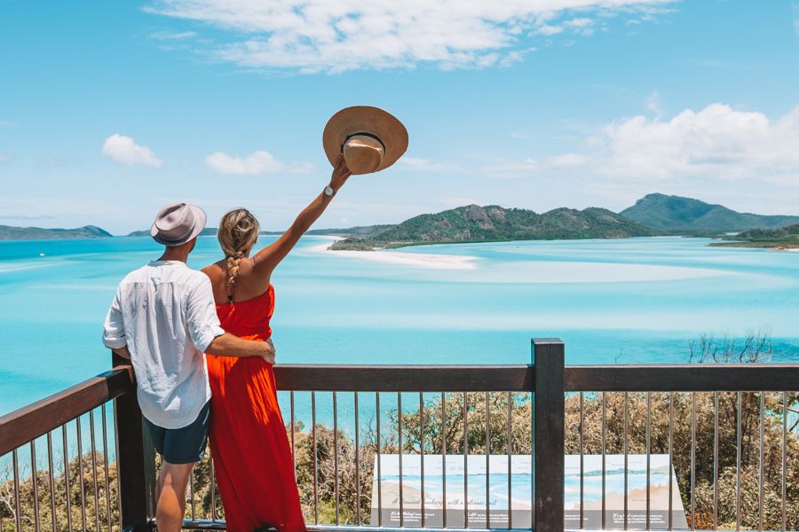 people standing at the lookout at hill inlet