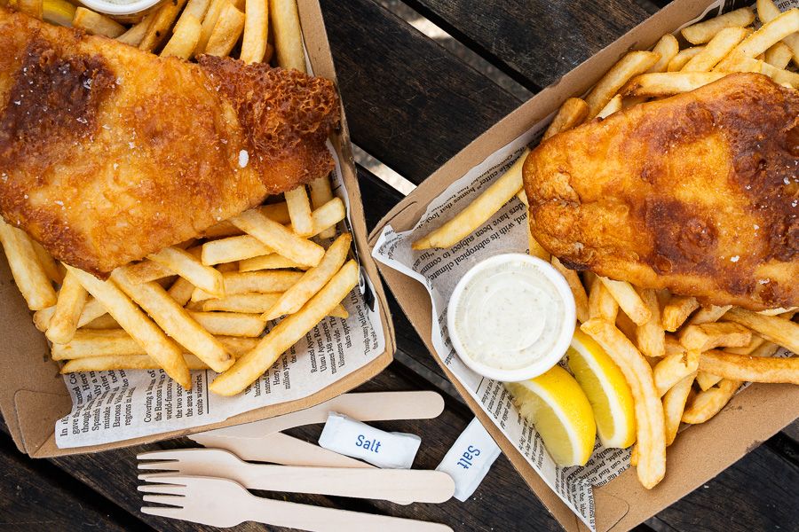 fish and chips at a restaurant in airlie beach