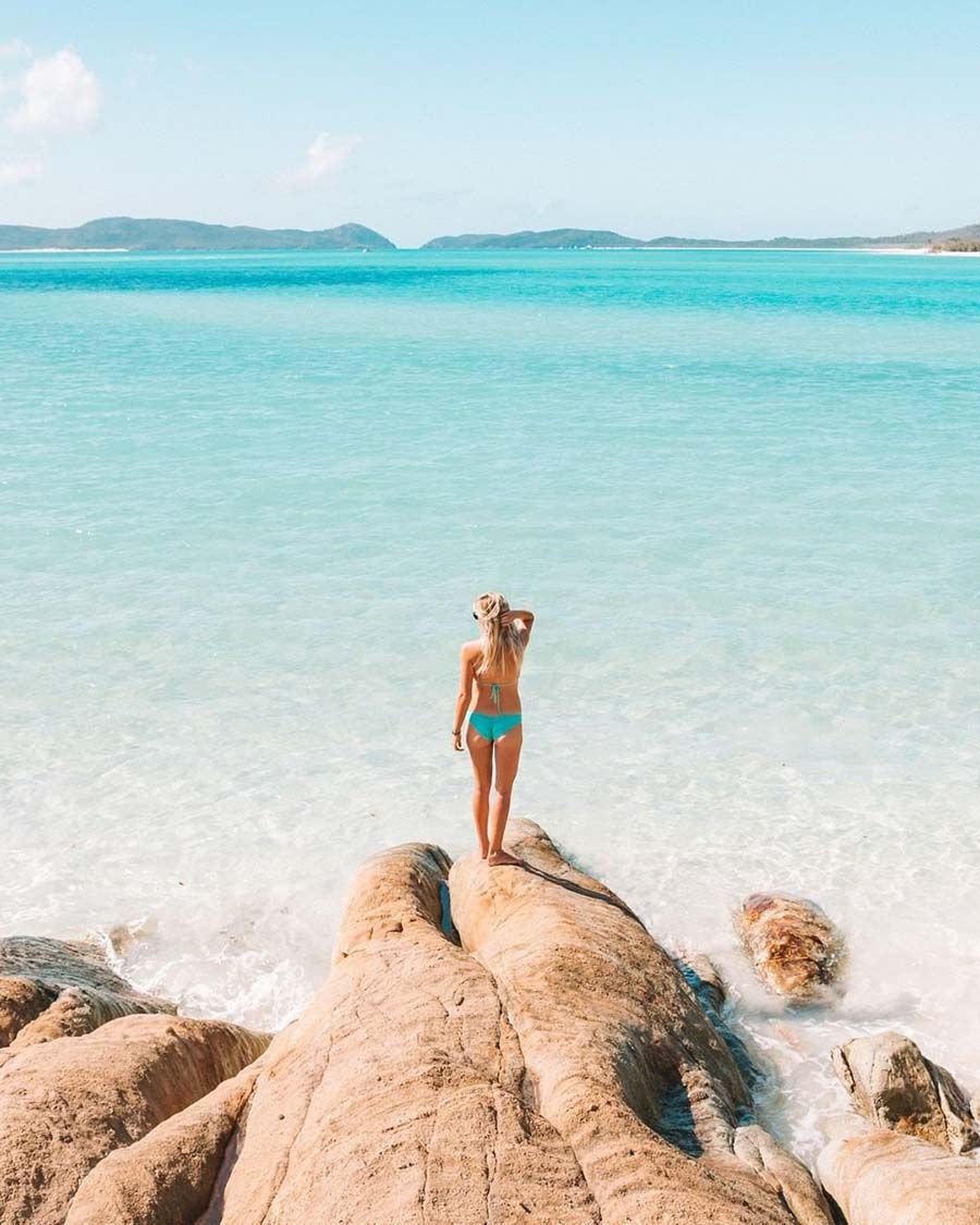 Betty's Bay Whitehaven Beach Whitsunday Island, girl looks at water, Instagram