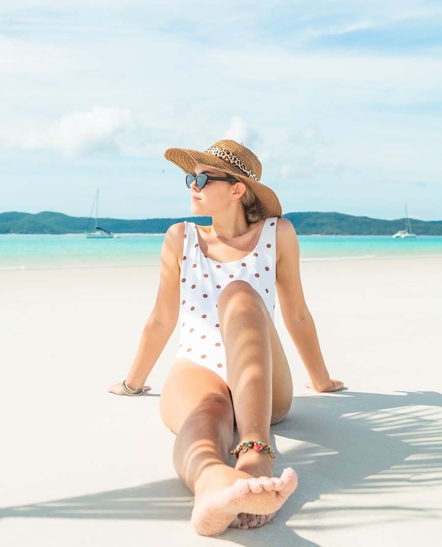 Whitehaven Beach Sunbaking, Woman Instagram, Whitsunday Island