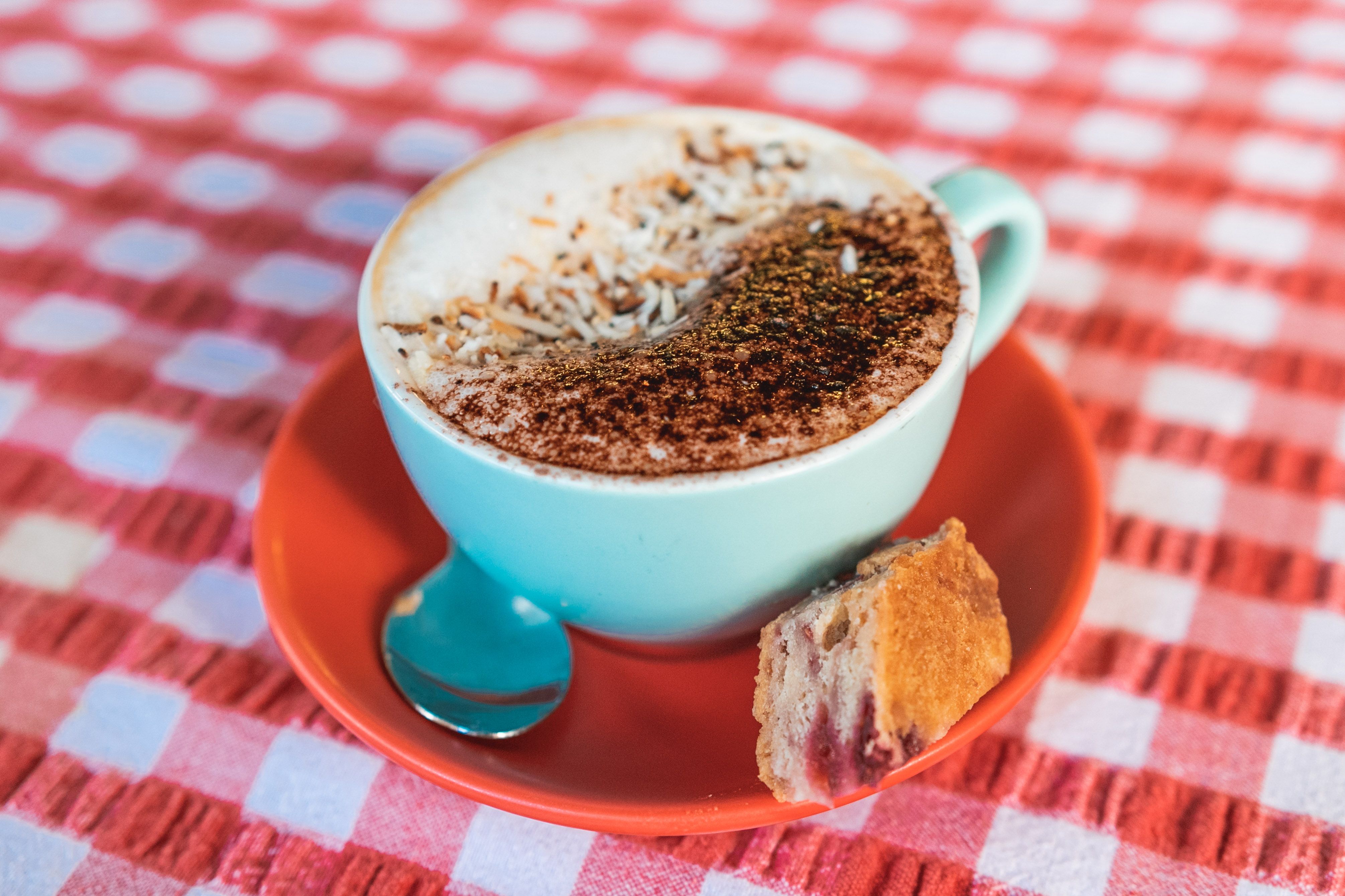 Cafe One Three, Airlie Beach A cup of coffee cappuccino with chocolate at Cafe One three