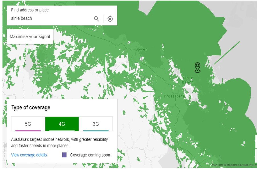 4G coverage area Whitsundays Telstra map 