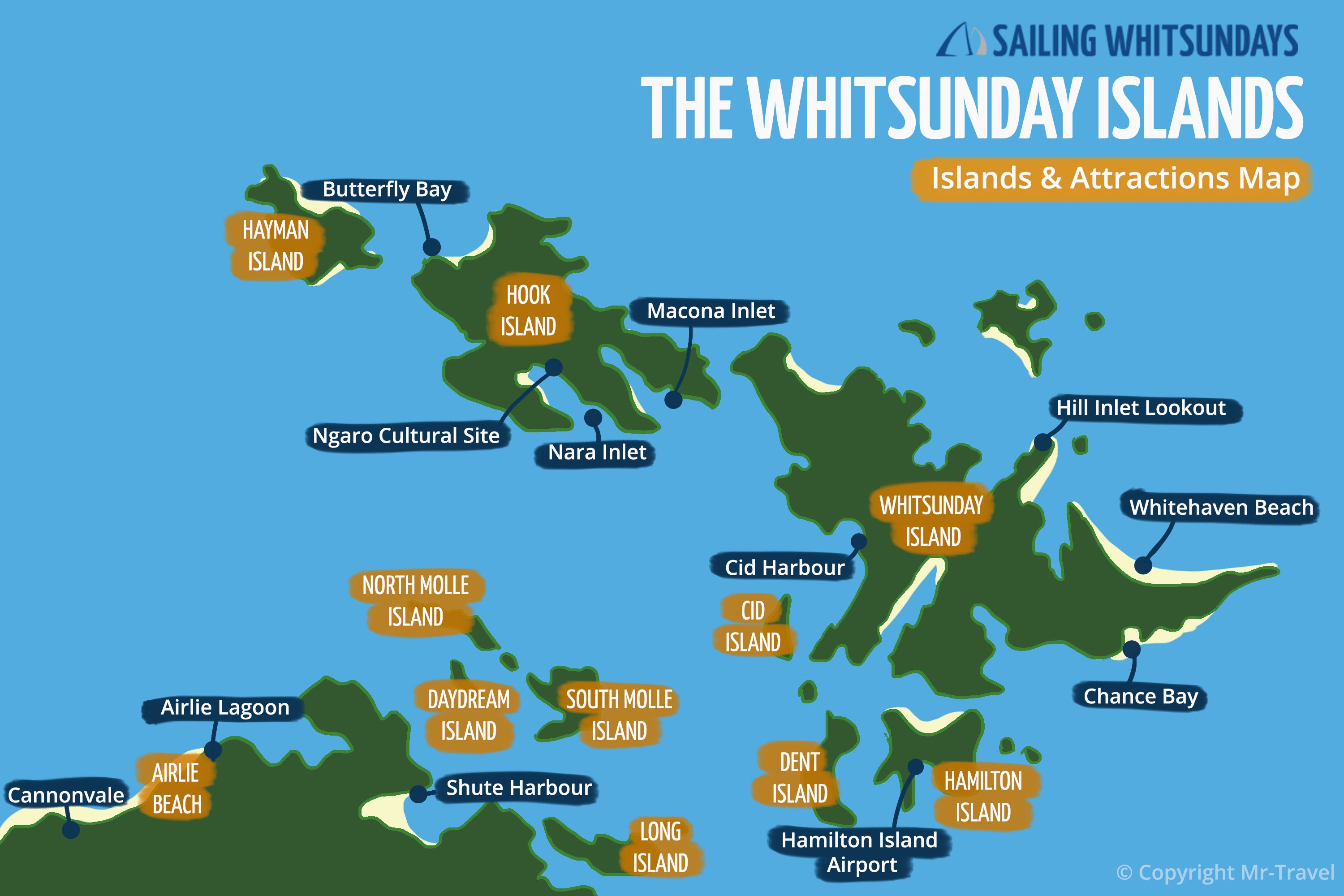 Whitsunday Islands Map No reception areas