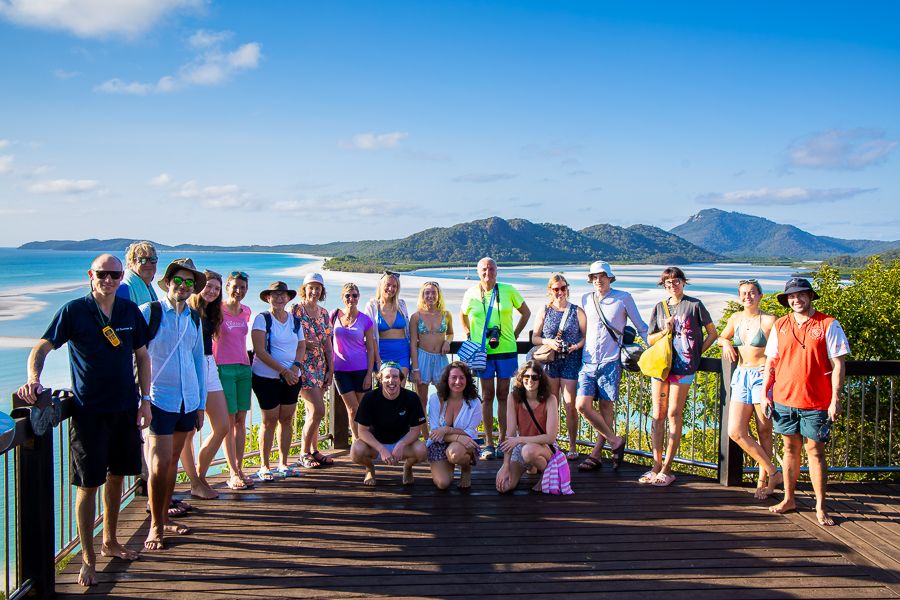 group of travellers at hill inlet in the whitsundays