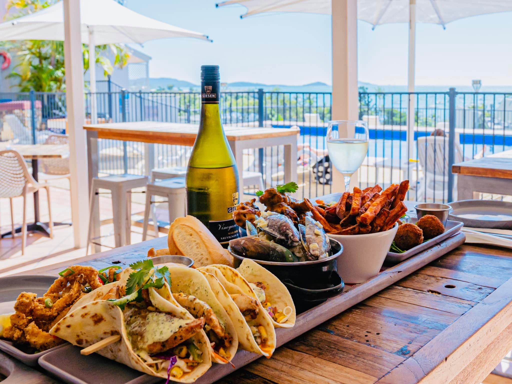 Food and wine at Anchor Bar overlooking the Whitsundays