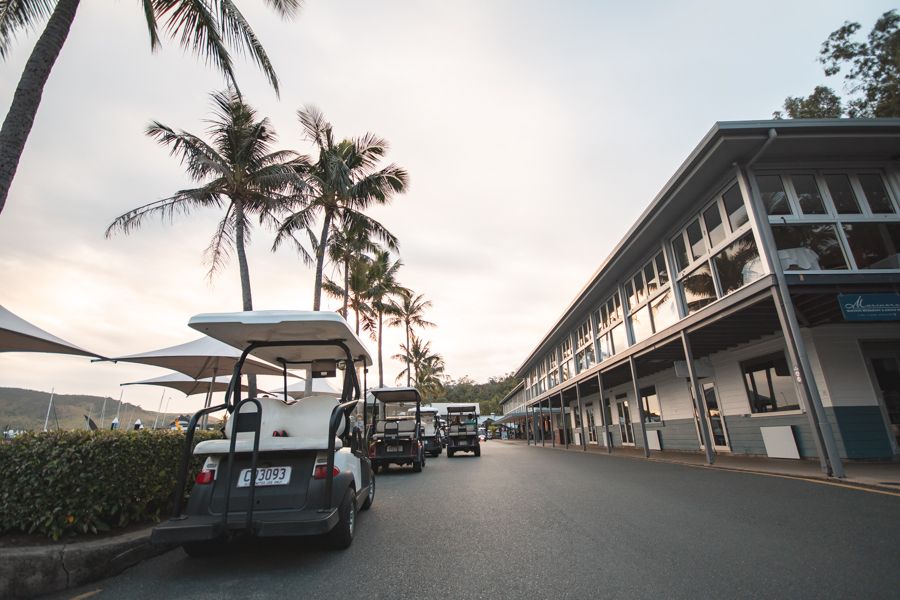 Golf buggies parked at Hamilton Island