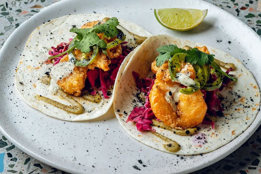 No Bones, prawn tacos