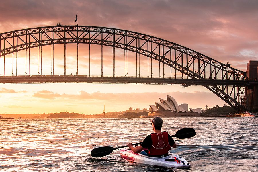 Kayak sunrise Sydney Harbour Bridge