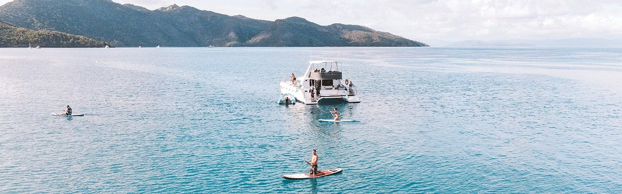Areal of Powerplay with people in the water paddle boarding