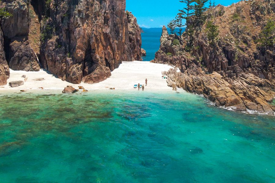 Aerial image of people at Blue Pearl Bay, Whitsunday Islands