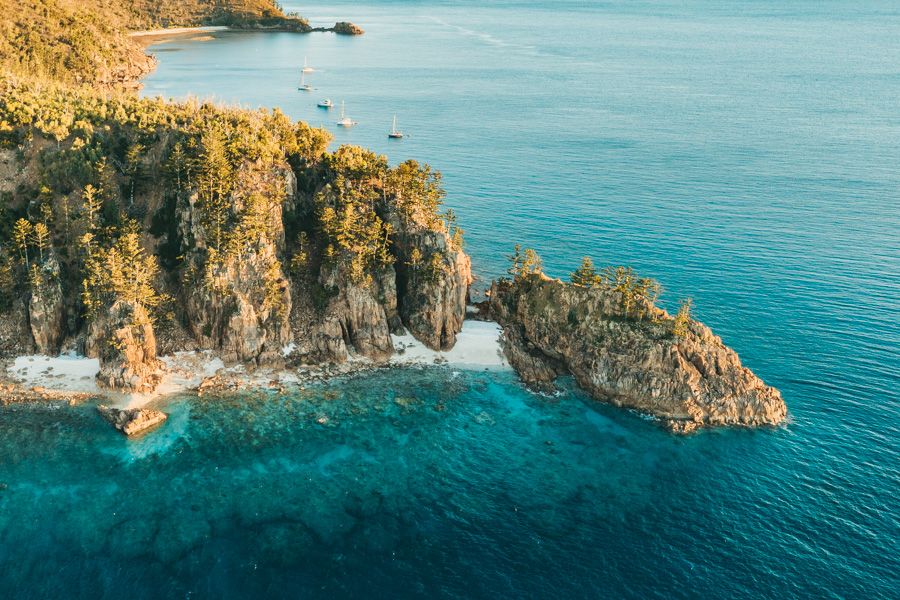 Aerial image of the Whitsunday Islands during peak sailing season