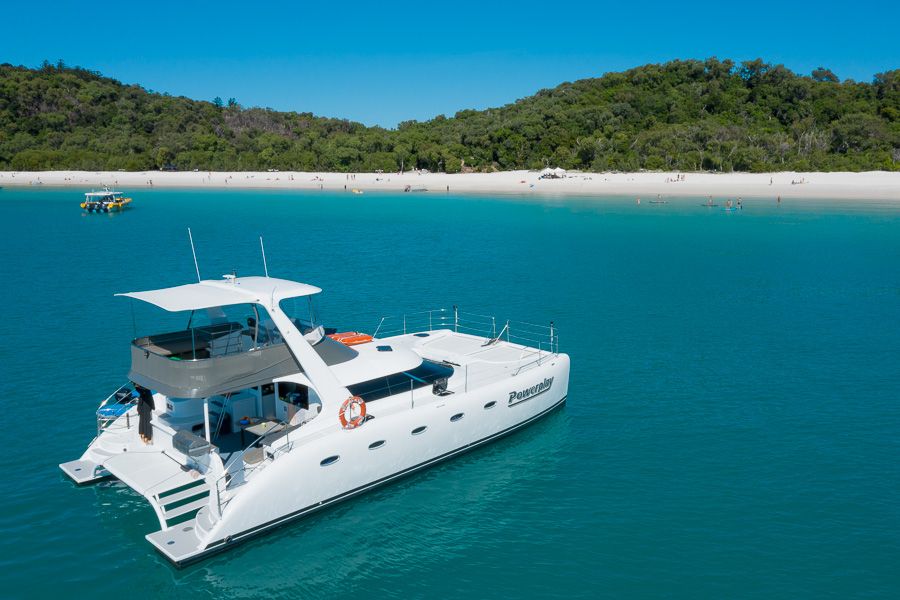 Powerplay catamaran moored in the Whitsunday Islands