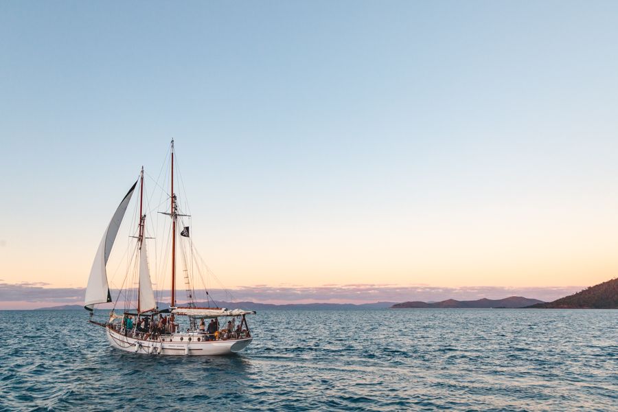 Providence tall ship vessel in the Whitsundays at sunset