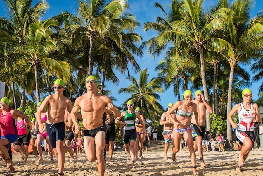 Group of people competing in the Hamilton Island Triathlon