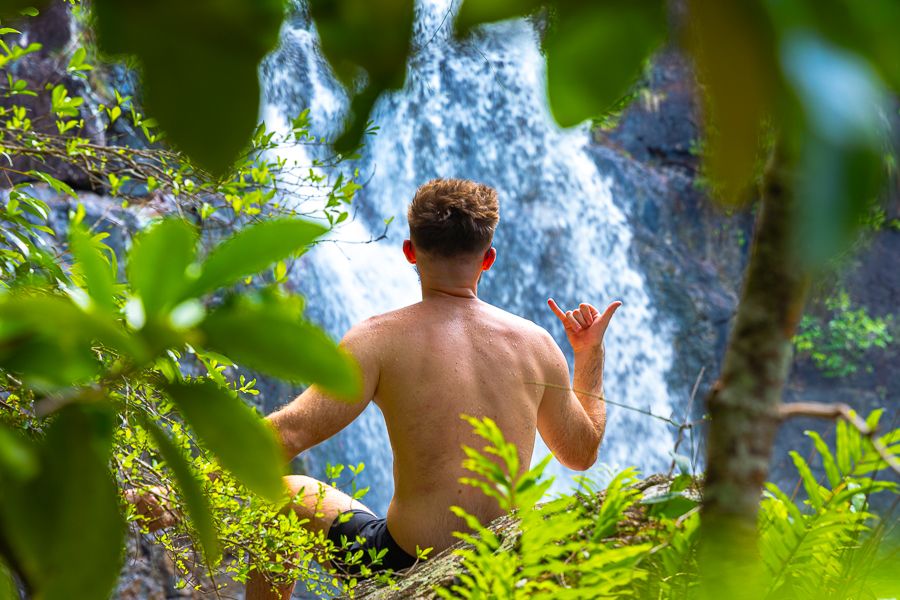 Cedar Creek Falls Airlie Beach man posing at cedar creek falls airlie beach