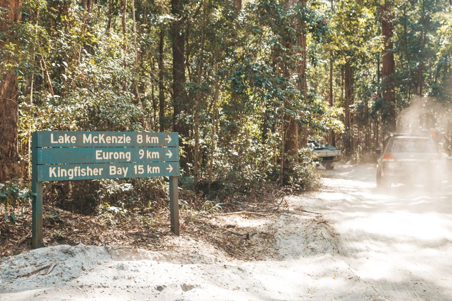 Inland driving track sign on K'gari