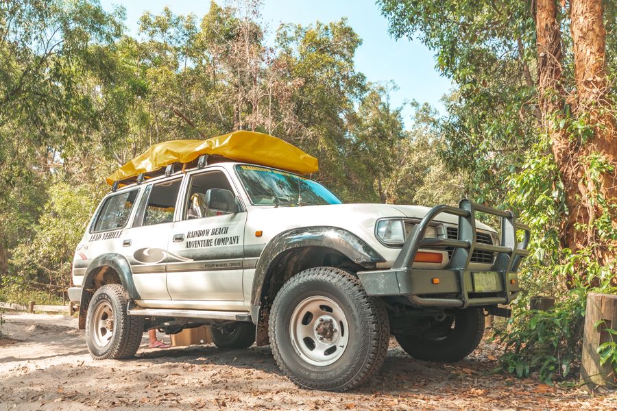 4wd parked in a rainforest on K'gari (Fraser Island)