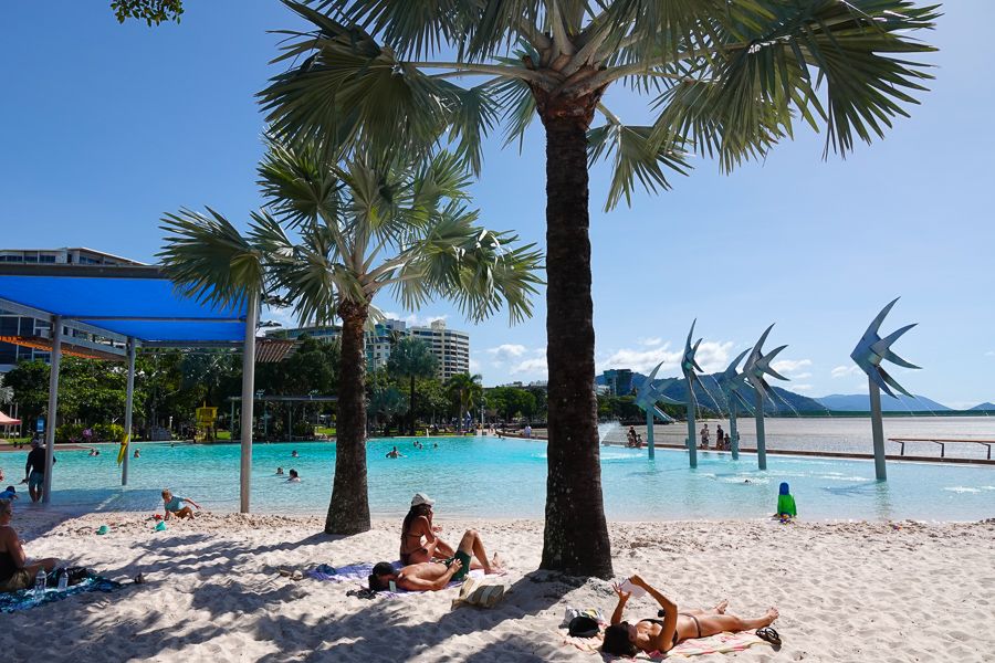 People swimming and relaxing at Cairns Lagoon