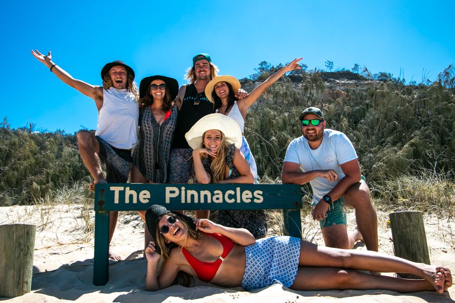 Tourists posing for a picture at the Pinnacles