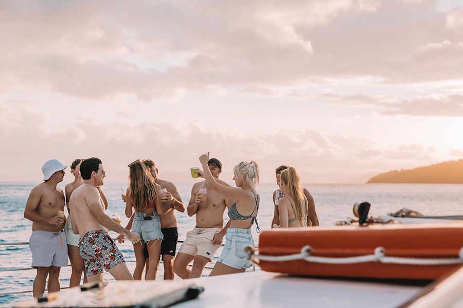 A group of young people on a boat at New Years Eve