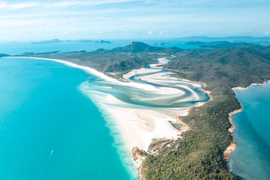 aerial vew of whitehaven beach from a seaplane tour