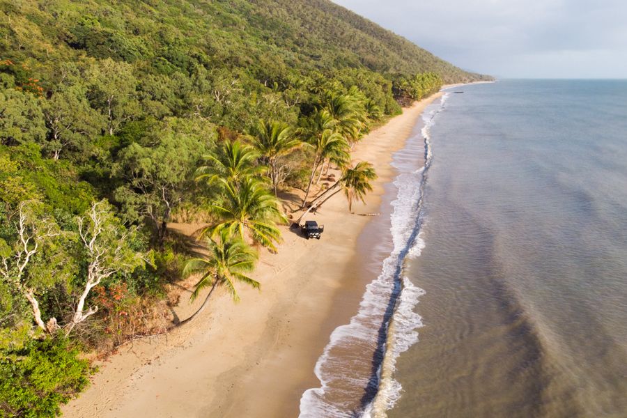 aerial view of Ellis Beach coastline and rainforest