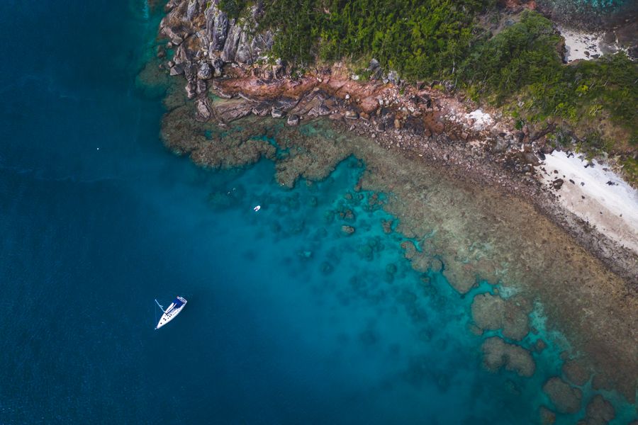 aerial view of a boat near the coast