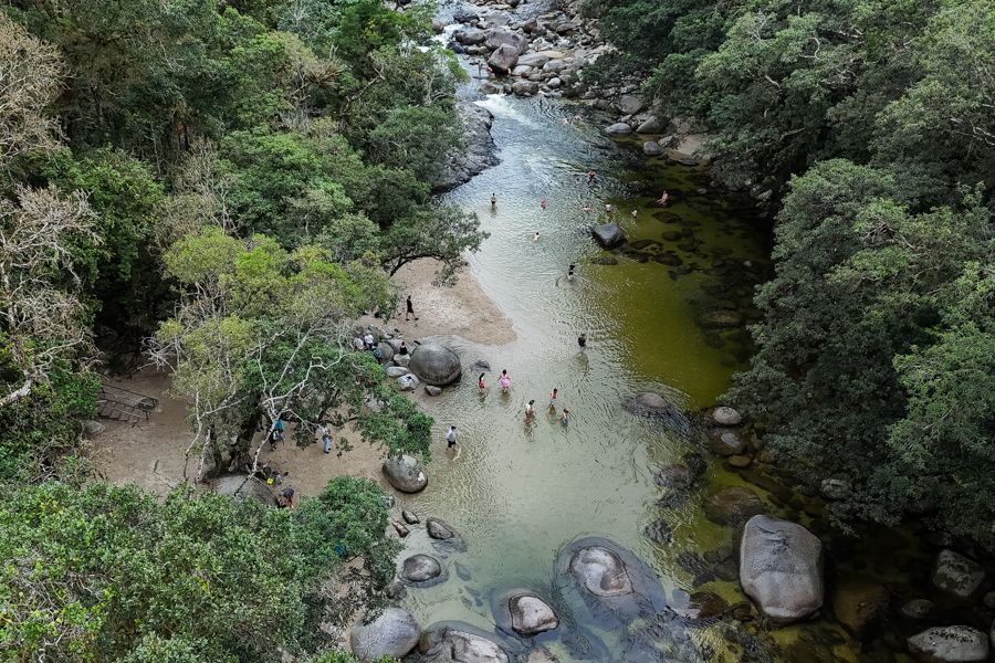 people swimming in mossman gorge daintree rainforest