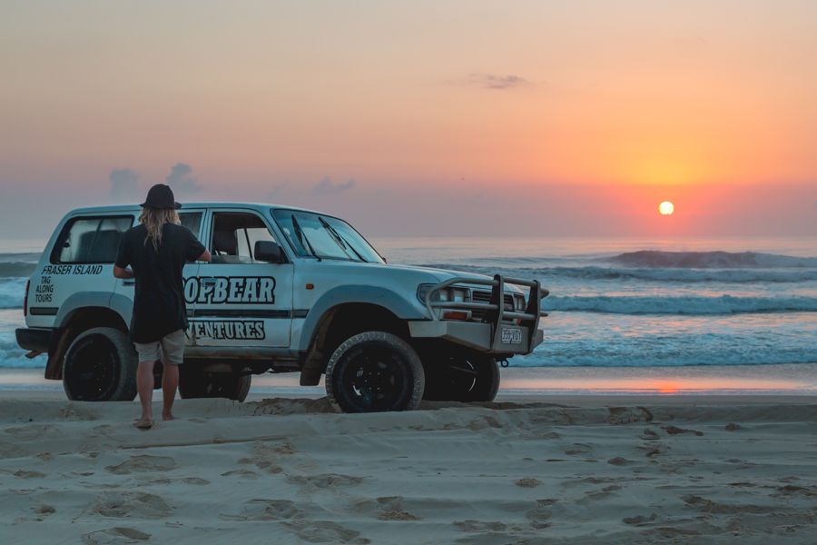 Drop Bear 4WD at sunset on K'gari