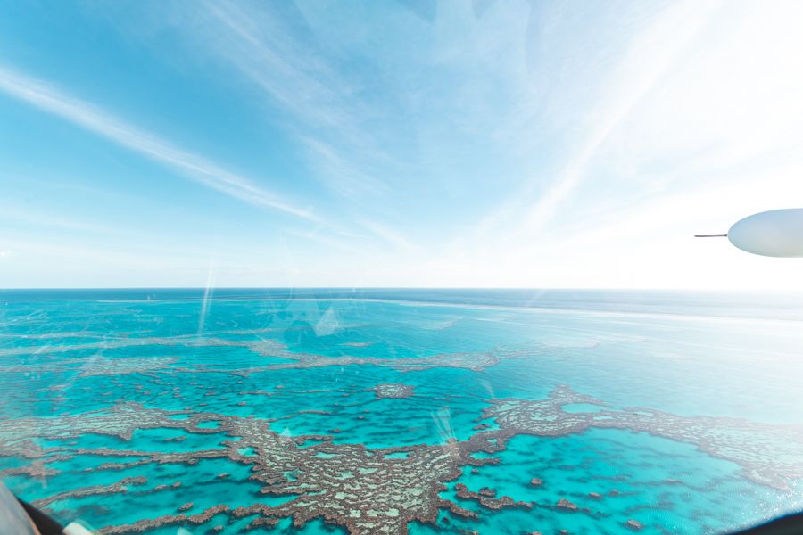 view of the great barrier reef from plane