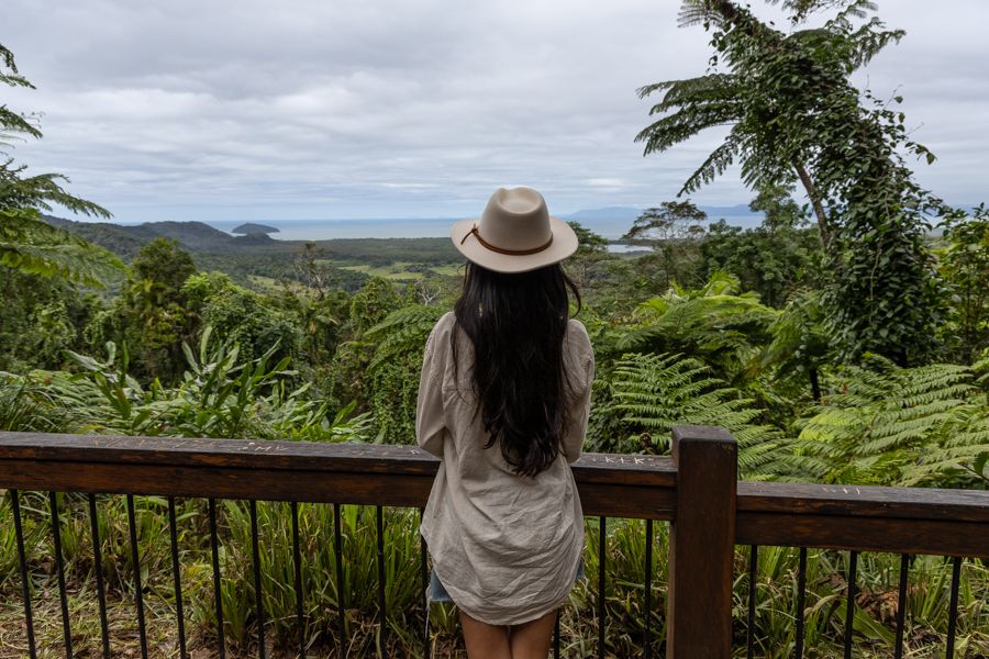 girl with a hat admiring daintree rainforest views