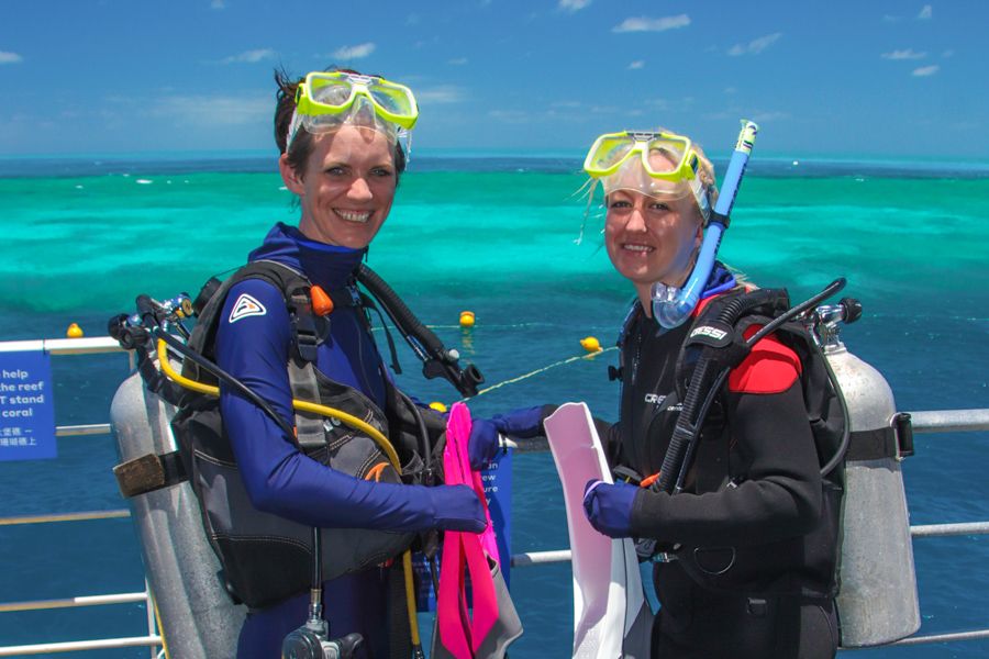 girls going scuba diving