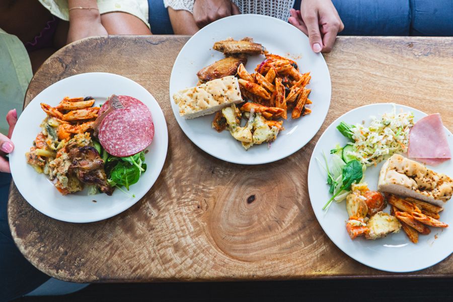 spread of food plates on a reef liveaboard tour