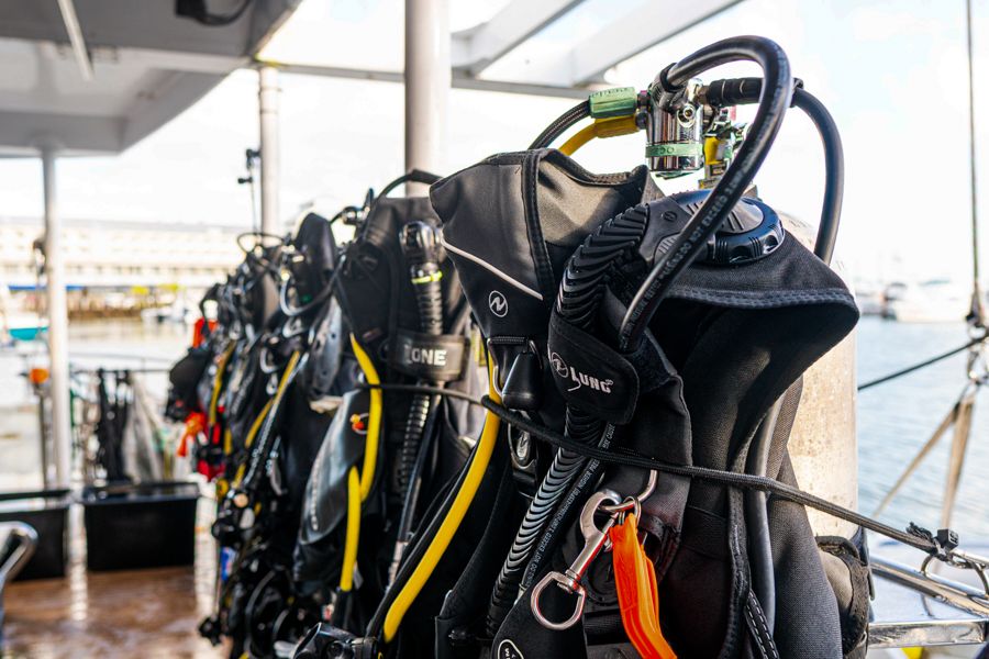 scuba diving gear on a great barrier reef boat tour