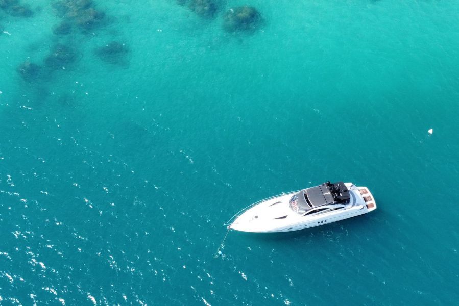 aerial view of MV Alfie yacht on the water