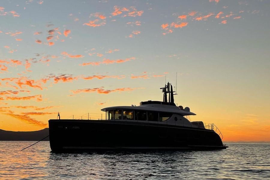 Nisi superyacht on the water at sunset