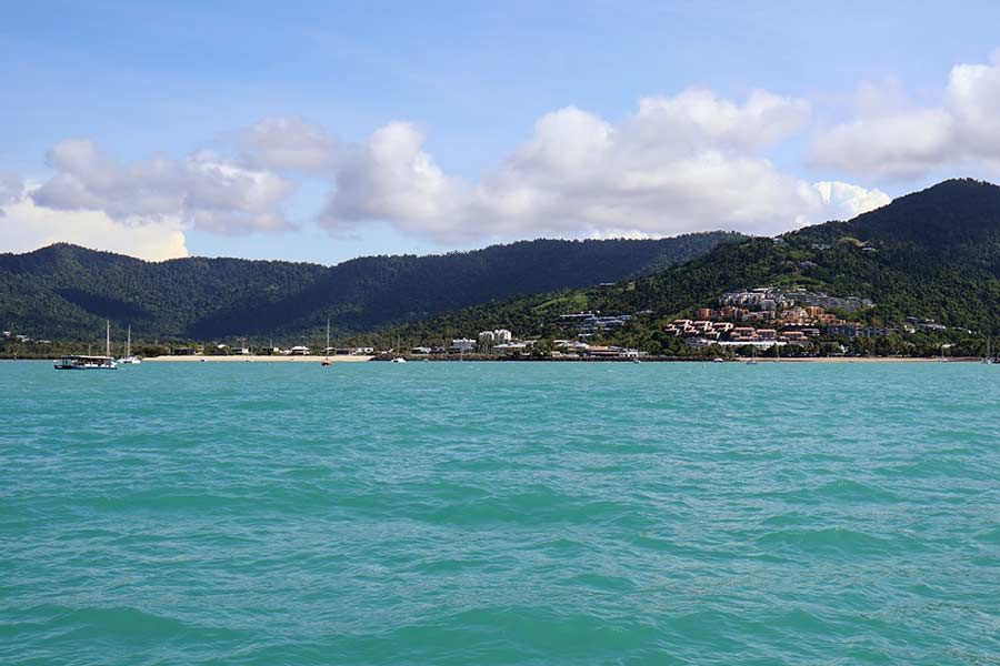 looking at airlie beach from the water