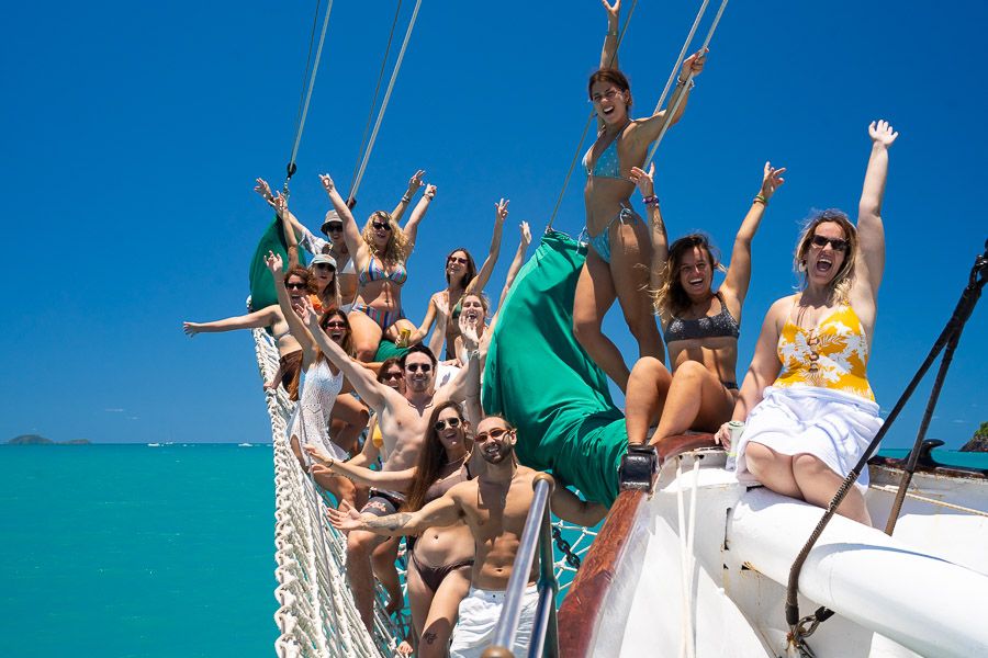 Young people partying on boat