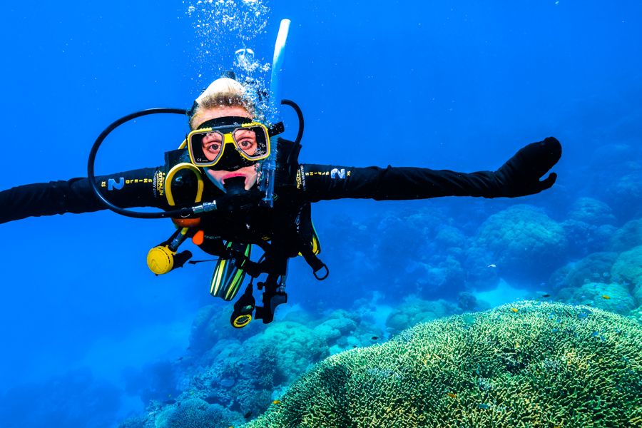 scuba diver underwater on a dive trip from cairns