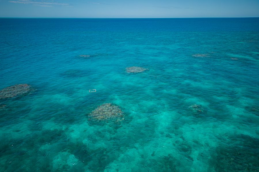 aerial view of Great Barrier Reef corals and ocean