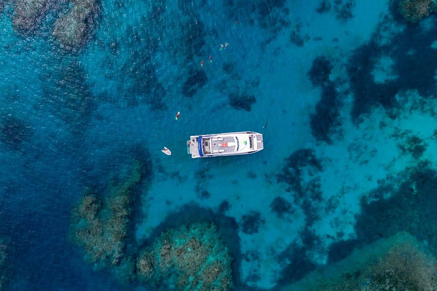 Bird's eye view of liveaboard on reef